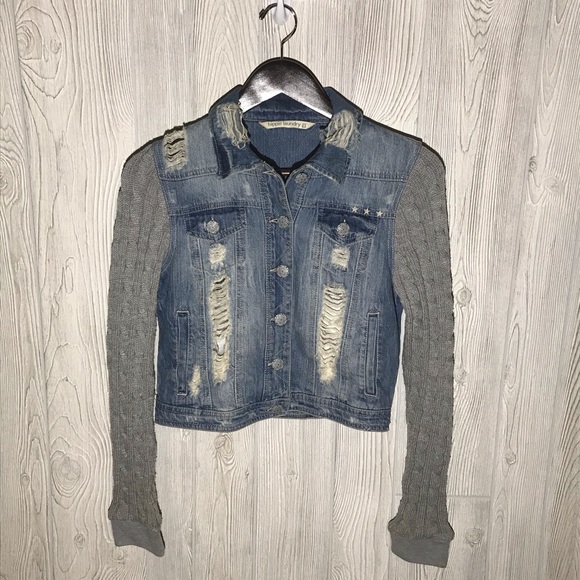 Hippie Laundry Distress Jean Denim Sweater Jacket - Picture 2 of 5